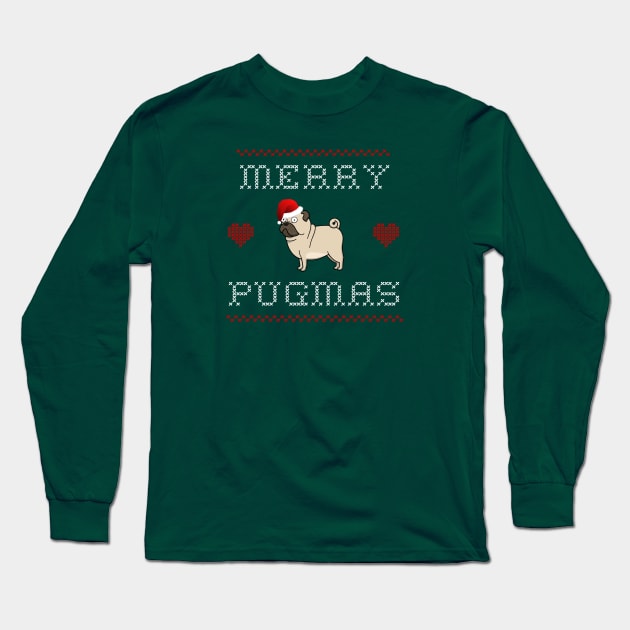 Merry Pugmas Pug Lover Stitch Long Sleeve T-Shirt by ClothedCircuit